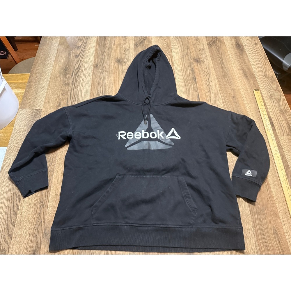 Reebok Hoodie Mens Size XXL Black Long sleeve Big Logo Graphic Pullover